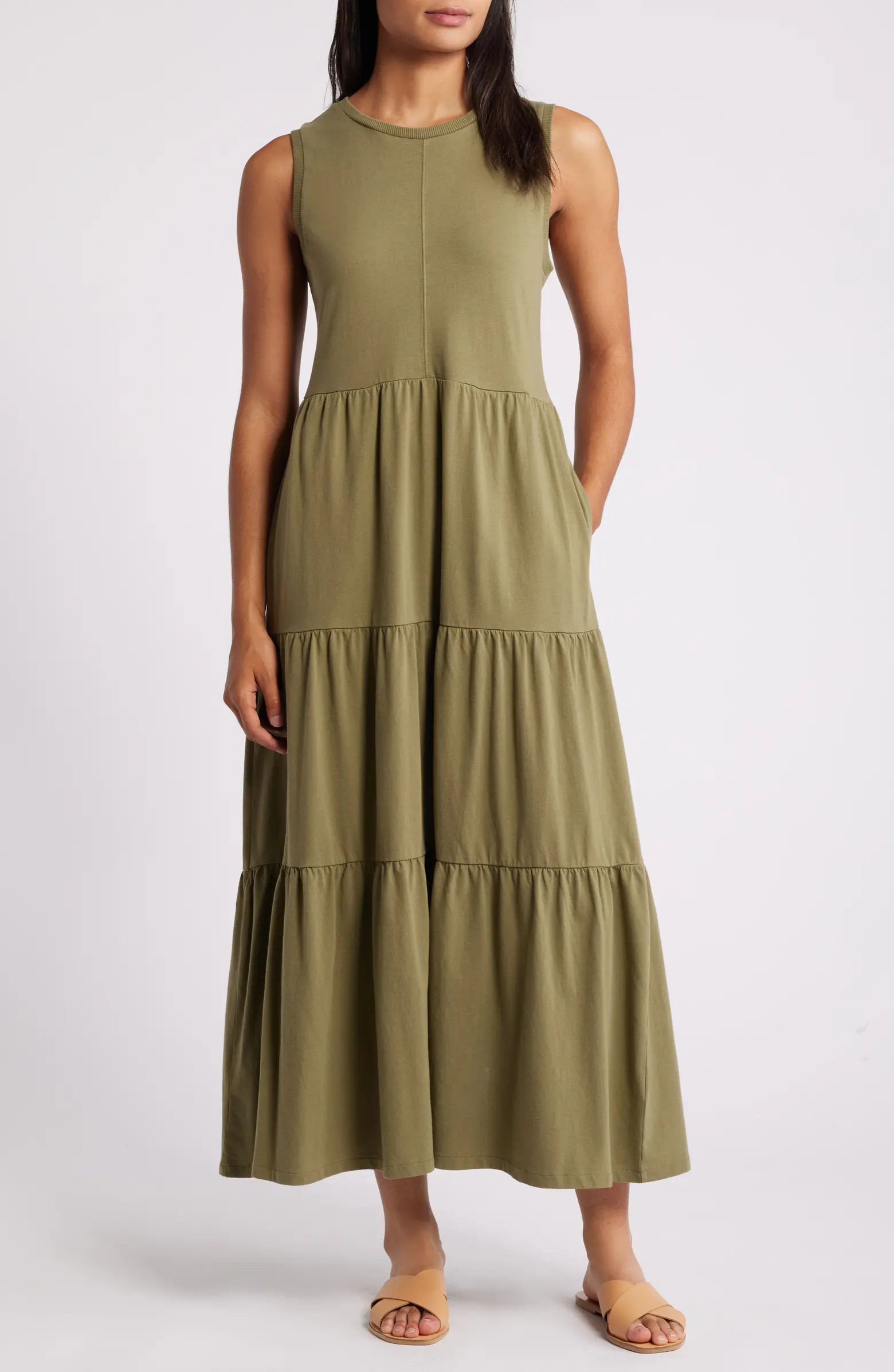 Caslon® Sleeveless Tiered Organic Cotton Dress | Nordstrom | Nordstrom