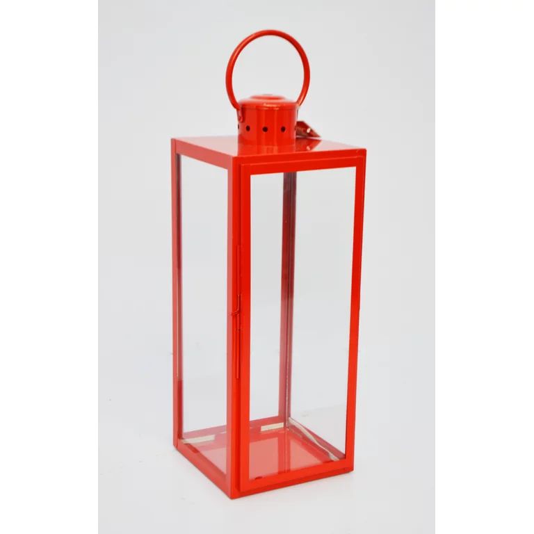 Holiday Time Metal and Glass Lantern Red Powder coated Finish, 20 inch | Walmart (US)