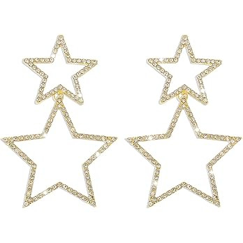 Star Earrings for Women Dangling Rhinestone Big Star Dangle Earrings Hypoallergenic Gold Silver S... | Amazon (US)
