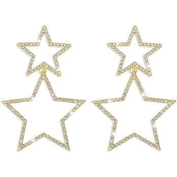 Star Earrings for Women Dangling Rhinestone Big Star Dangle Earrings Hypoallergenic Gold Silver S... | Amazon (US)