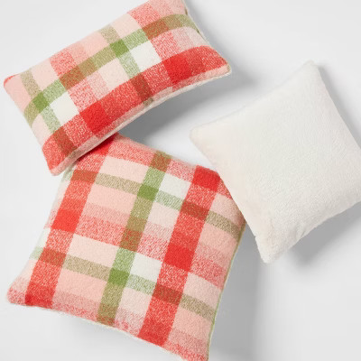 Plaid Boucle to Faux Rabbit Fur Reversible Christmas Throw Pillow Ivory - Threshold™ | Target