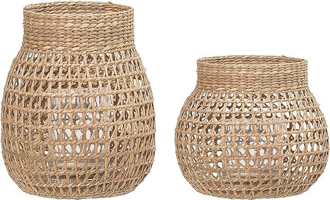 Bloomingville A90902779 Glass Insert Sizes Natural Seagrass Lanterns (Set of 2), 9", Brown | Amazon (US)