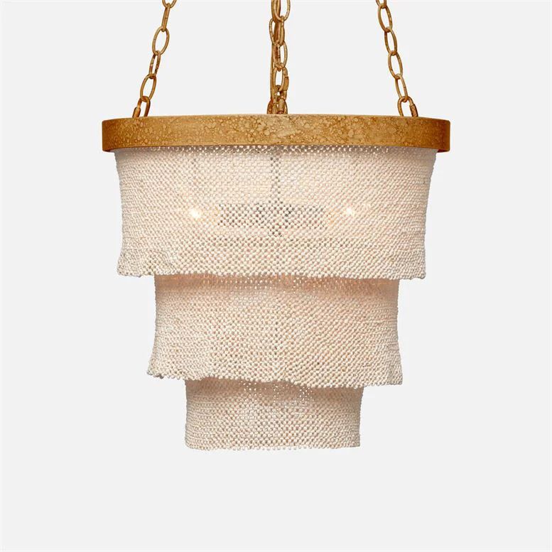 Patricia Round Chandelier in Gold Metal w/ Natural Coco Beads | Burke Decor