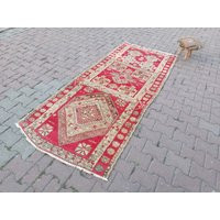 Red Runner Rug | Vintage Pastel Turkish 3.5x8.1 Ft 107x248cm | Etsy (US)