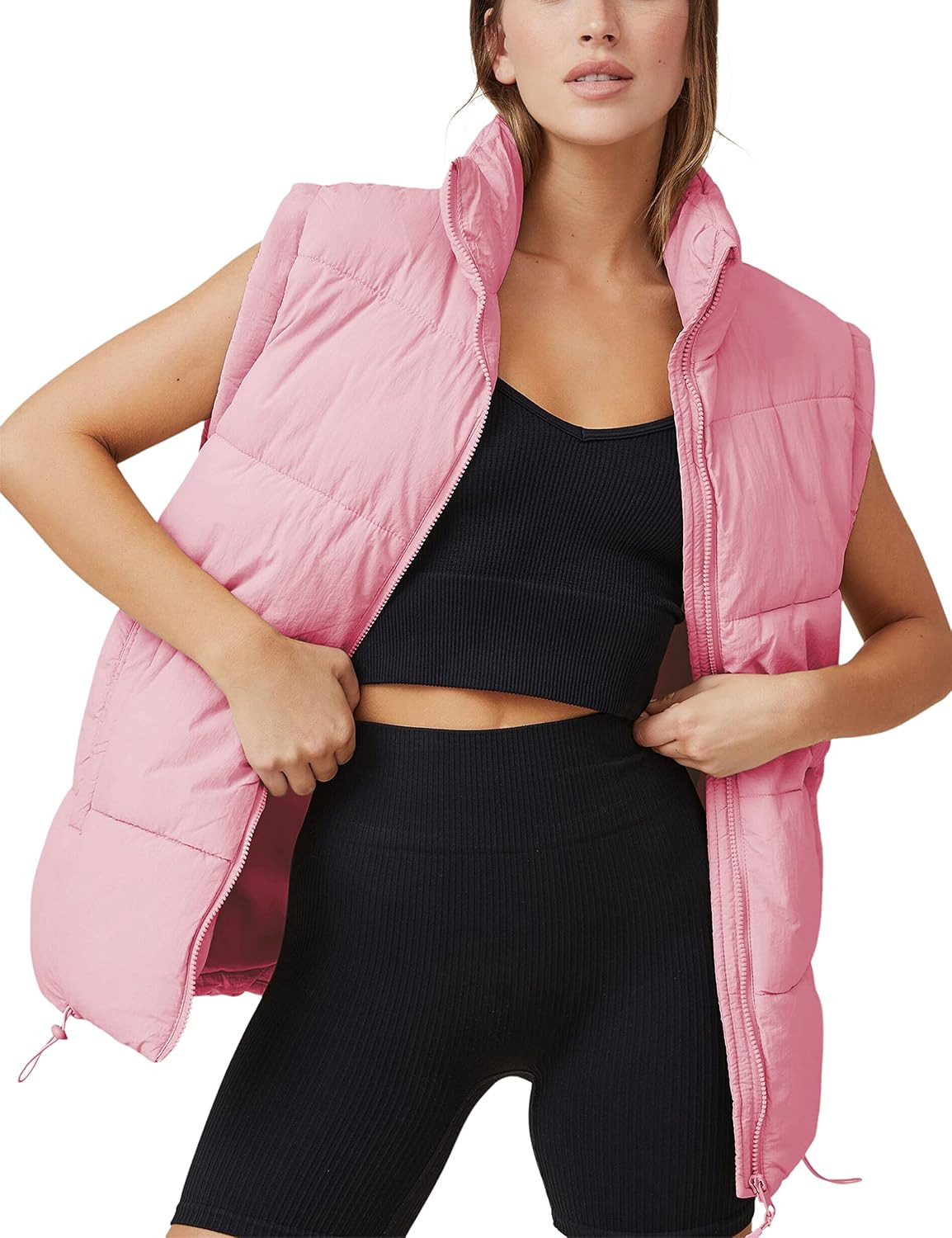 Huaqiao Women's Quilted Puffer Vest Stand Collar Sleeveless Coat Zipper Winter Gilet Jacket | Amazon (US)