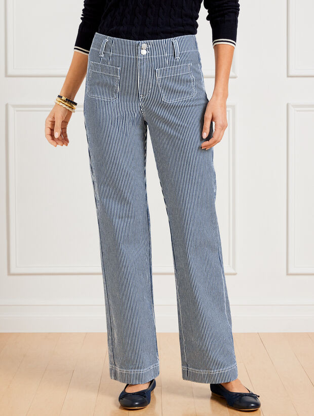 Wide Leg Trouser Jeans - Railroad Stripe | Talbots