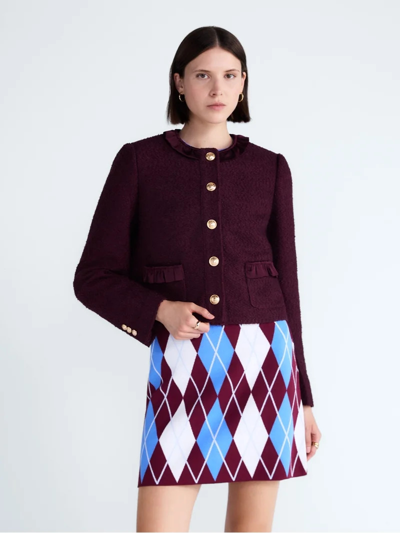 Free Assembly Women\u2019s and Women's Plus Ruffle Trim Nubby Jacket with Long Sleeves, Sizes XS-... | Walmart (US)