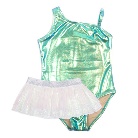 Mint Metallic Liquid One Shoulder Swimsuit + Organza Tutu | Shade Critters