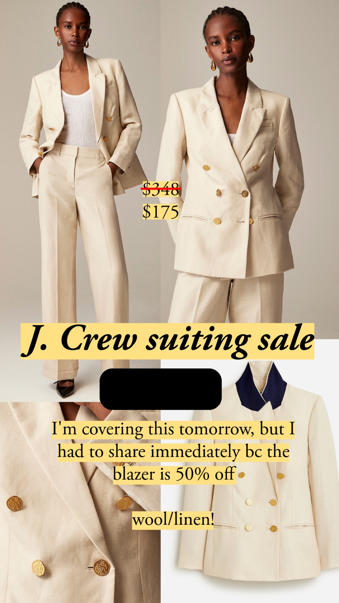 Some really exciting pieces are marked down at J.Crew. These are all solid fabrics, and the proportions look great. 

Note: the blazer’s collar leaves a gap at the neck in this photo. If you see it on you, I’d fill it in with a more full collar - say with a button down that has a structured collar or a turtleneck. Love these!

#LTKWorkwear #LTKStyleTip #LTKFallSale