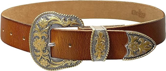 BS040-S5521 Floral Engraved Western Fashion Style Full Grain Leather Belt 1-1/2" 38mm) Wide - Ass... | Amazon (US)