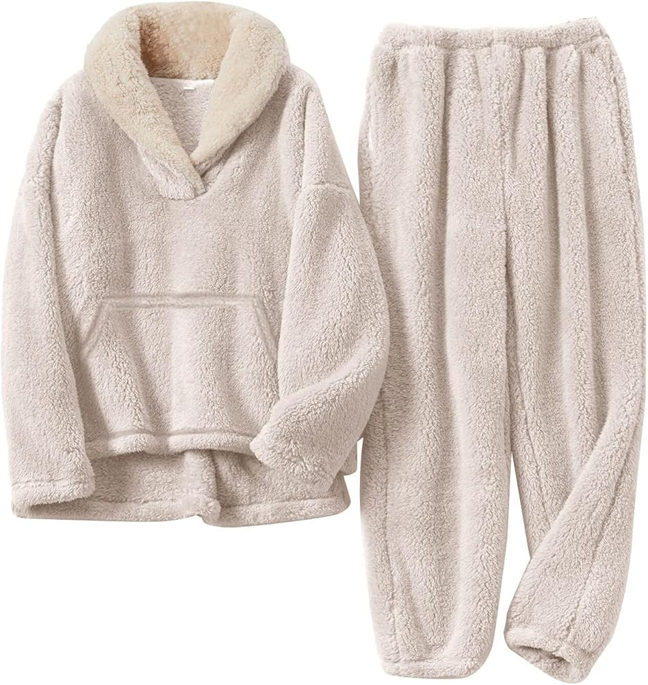 Girls Fuzzy Fleece Pants Set Winter Fluffy 2 Piece Outfits Flannel Pullover Sweatshirt Sets Sweat... | Amazon (US)