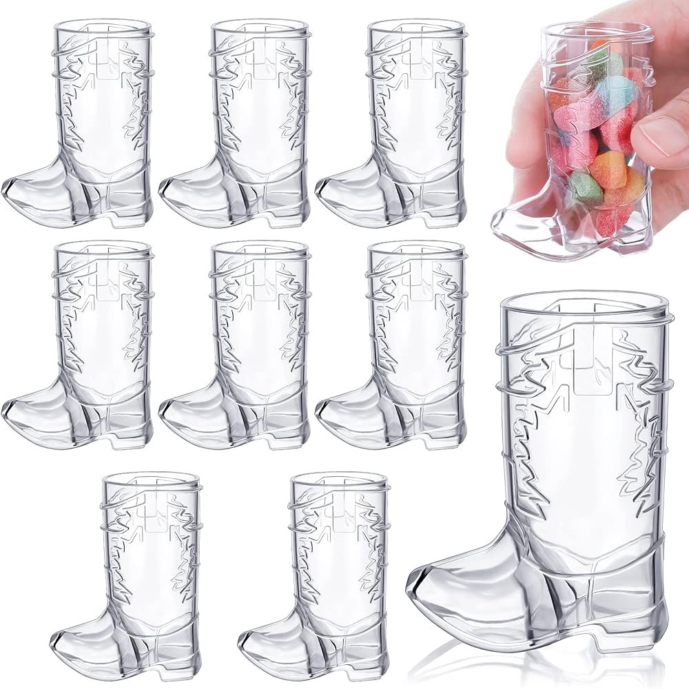 9 Pieces 1 oz Clear Cowboy Glasses Mini Cowboy Boot Shot Glasses Plastic Western Cowboy Boot Cups... | Amazon (US)