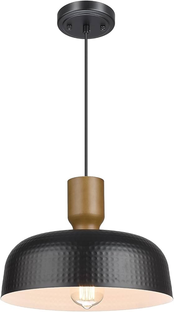 Darkaway Industrial Pendant Light Fixtures Ceiling Hanging with Hammered Metal Shade, Black Penda... | Amazon (US)