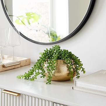 Hammered Metal Planter, Small Round, Polished Brass | West Elm (US)