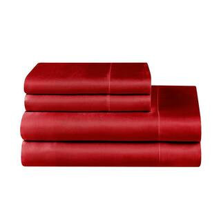 Silky Satin 4-Piece Red Solid Color Polyester Full Deep Pocket Sheet Set | The Home Depot
