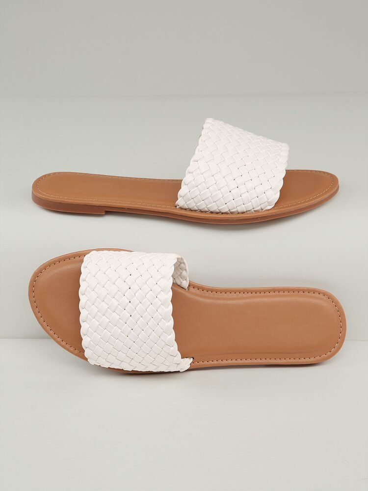 Faux Leather Basketweave Slip-On Sandals | SHEIN