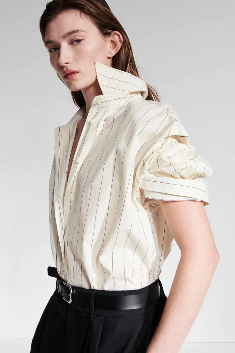 Oversized Cotton Shirt - Cream/pinstriped - Ladies | H&M US | H&M (US + CA)