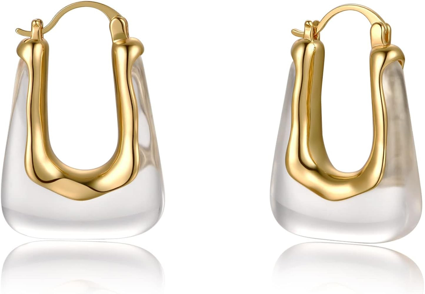 YESLADY Acrylic Hoop Earrings Gold Lucite Transparent Resin Rectangle Clear Hoops for Women | Amazon (US)
