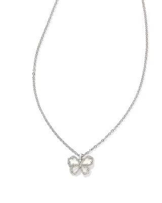 Mae Silver Butterfly Short Pendant Necklace in Ivory Mother-of-Pearl | Kendra Scott