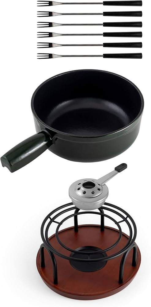 Swissmar Ticino Cast Iron Fondue Set with Enameled Interior, 2L / 2 QT – 9-Piece Cheese & Choco... | Amazon (US)