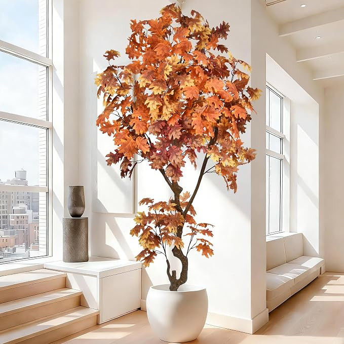Artificial Autumn Oak Tree 7.5FT 360 Leaves Lifelike Tall Large Faux Potted Plant 90 Inch Black P... | Amazon (US)