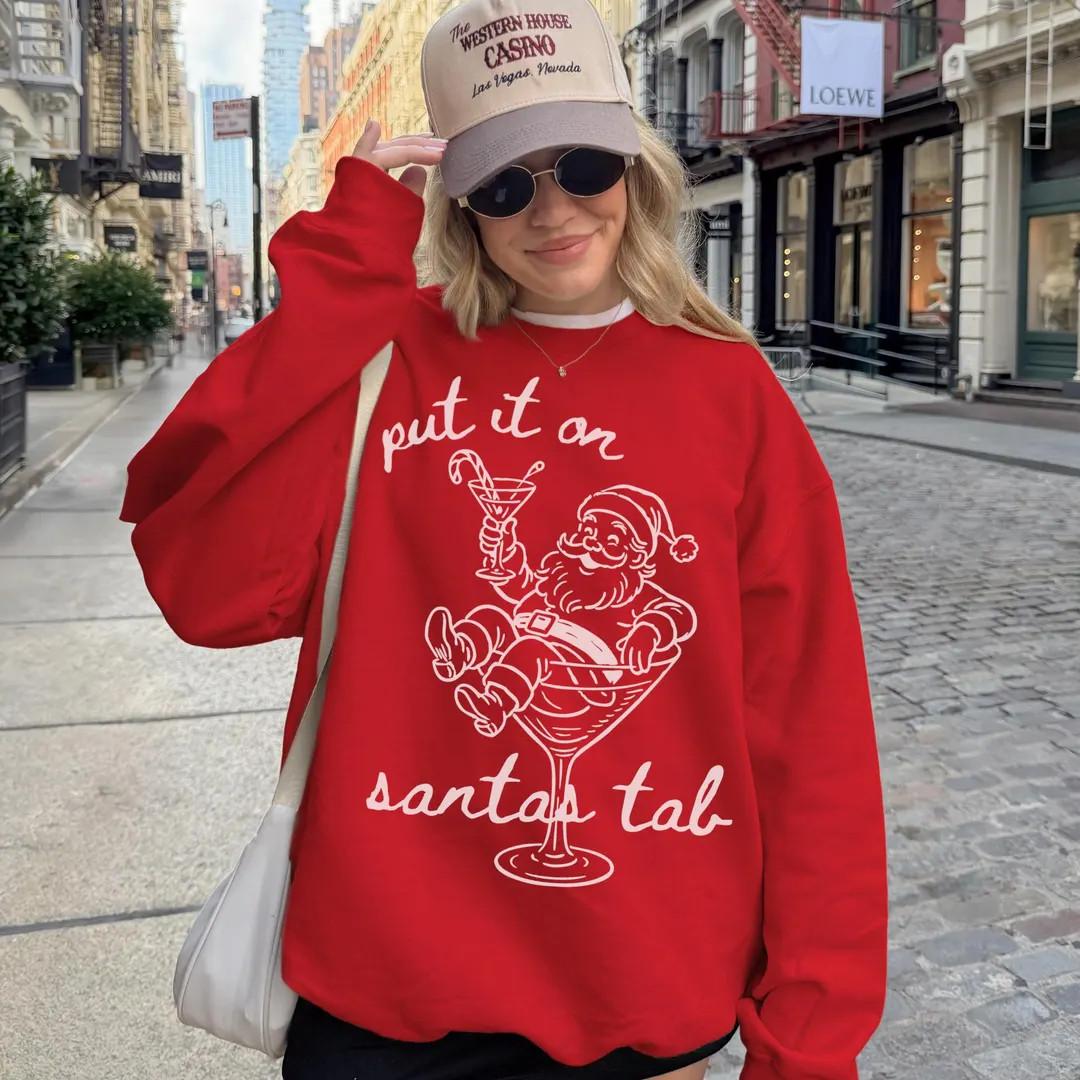 Put It on Santas Tab Sweatshirt Retro Christmas Sweatshirt Funny Santa Christmas Crewneck Preppy ... | Etsy (US)