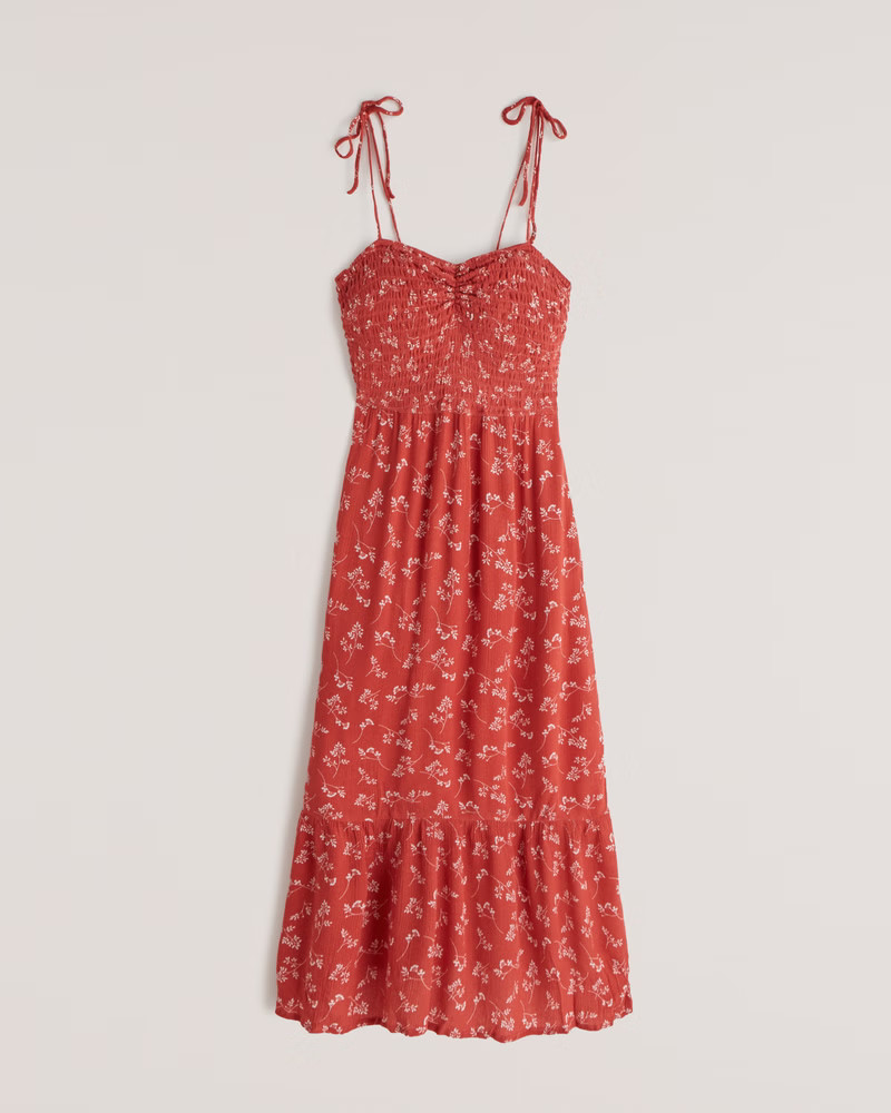 Tiered Smocked Midi Dress | Abercrombie & Fitch (US)