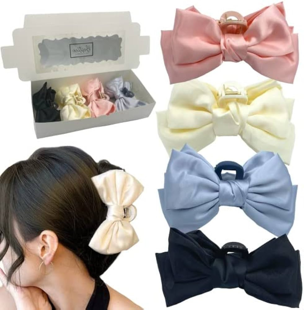 Bestiee 4-packs Hair Bow Claw Clips for Women Girls, 5.9" Elegant Bow Hair Ribbon Design for all ... | Amazon (US)