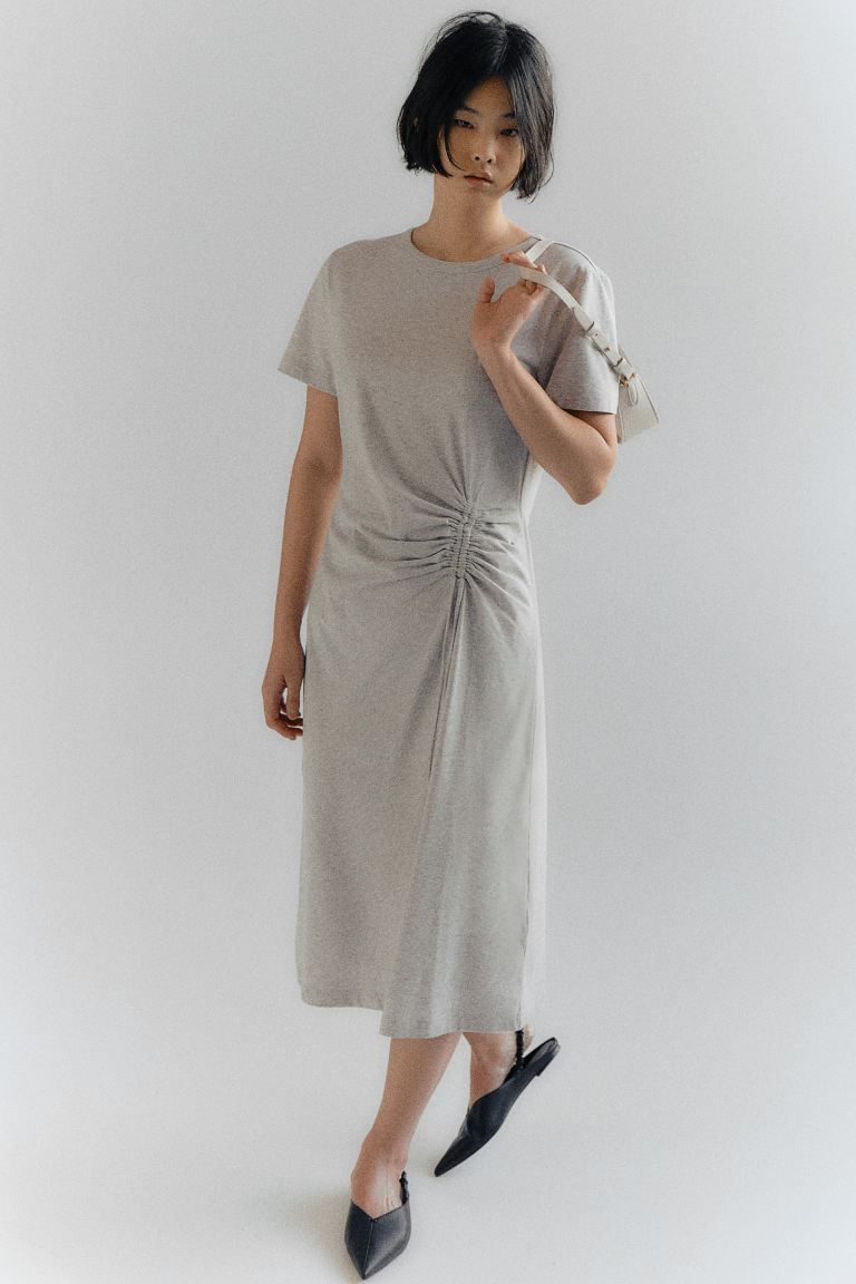 Drawstring-detail T-shirt Dress - Light gray melange - Ladies | H&M US | H&M (US + CA)