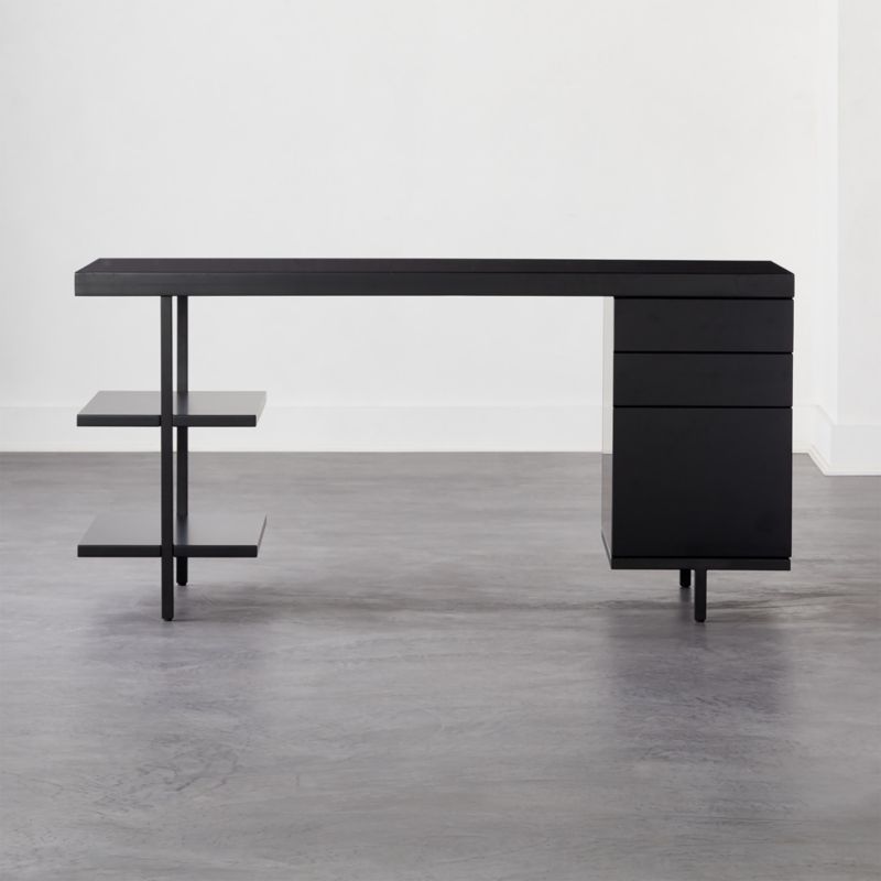 Stairway Modern 3-Drawer Black Wood Desk with Shelves + Reviews | CB2 | CB2