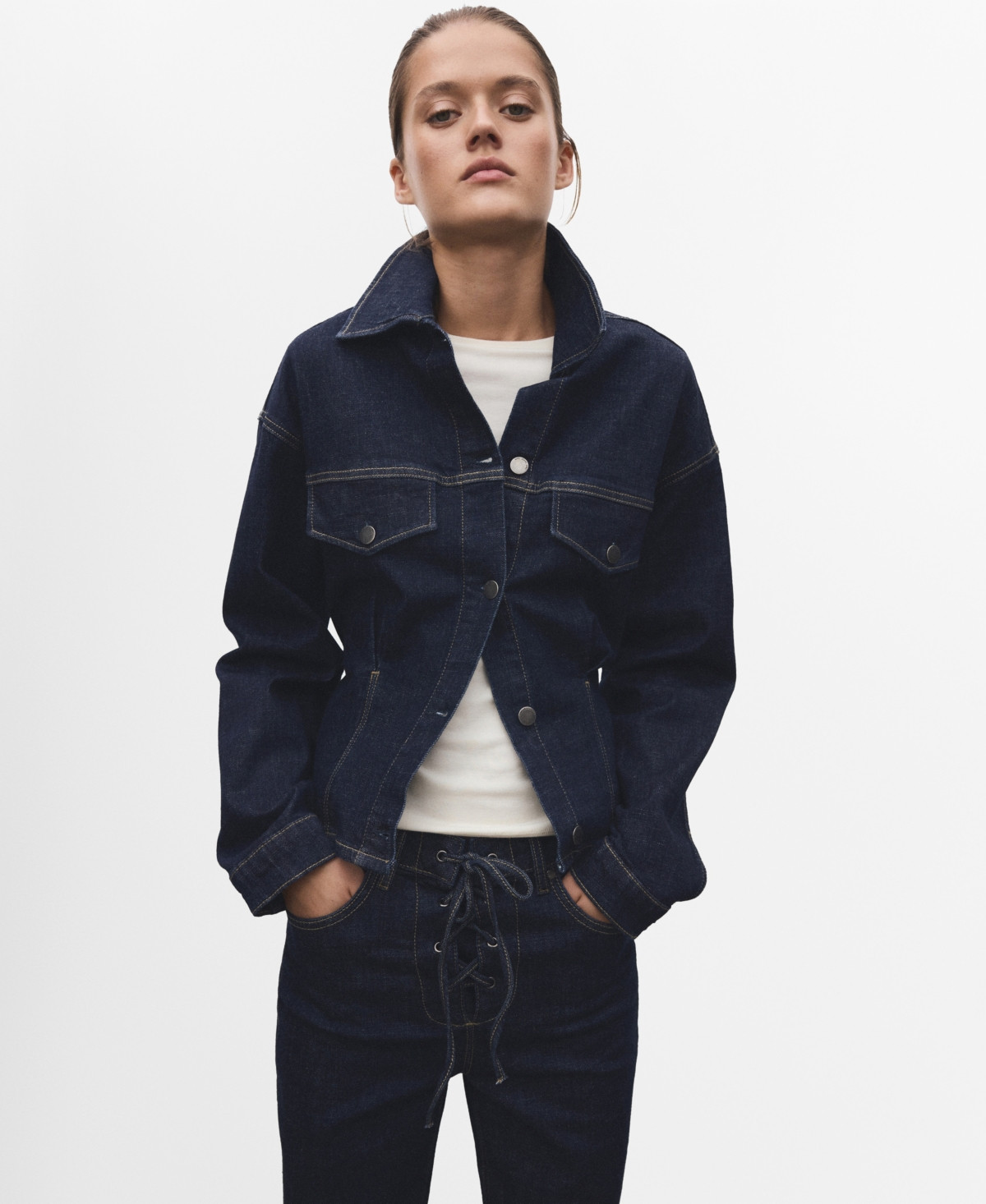 Mango Women's Pockets Fitted Denim Jacket - Open Blue | Macy's