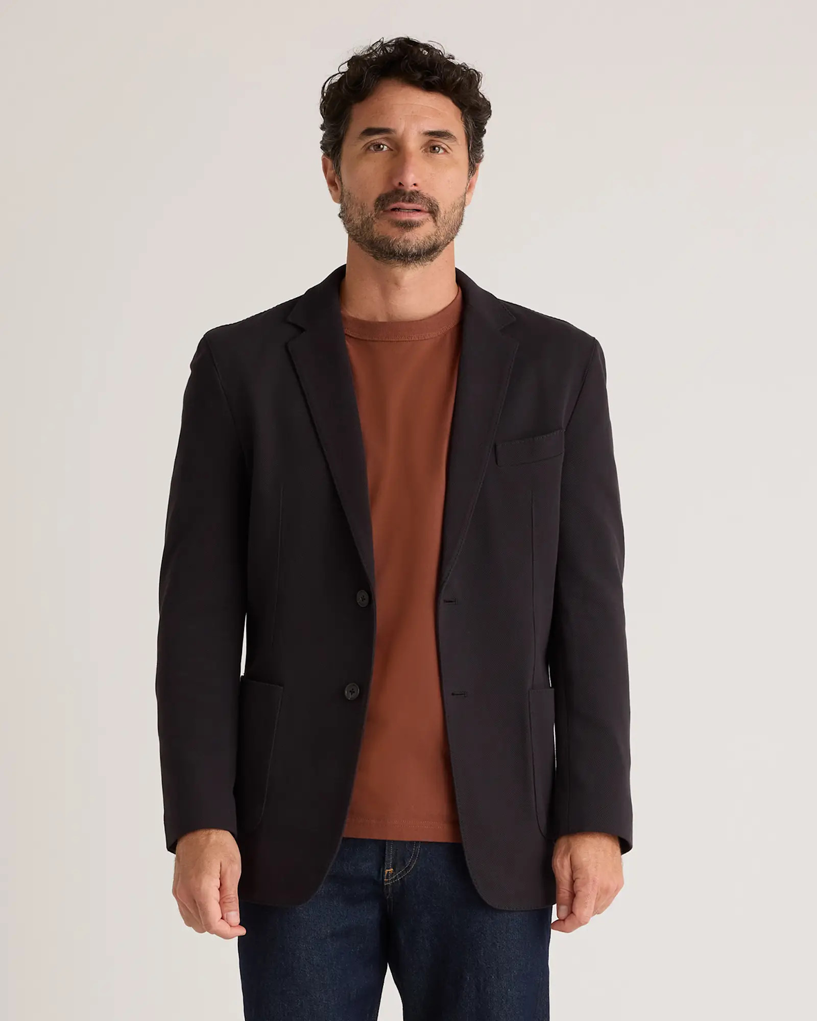 Cotton Pique Knit Blazer in Black | Quince