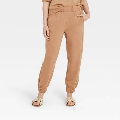 Women&#39;s High-Rise Pull-On All Day Fleece Ankle Jogger Pants - A New Day&#8482; Tan S | Target