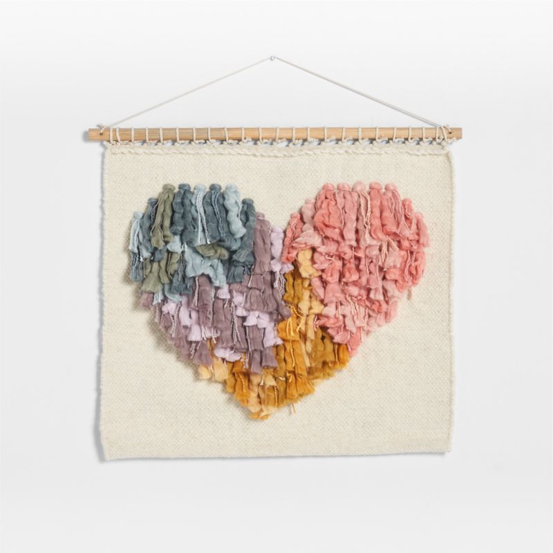 Sonnet Shaggy Heart Cotton and Wool Handwoven Kids Tapestry | Crate & Kids | Crate & Barrel