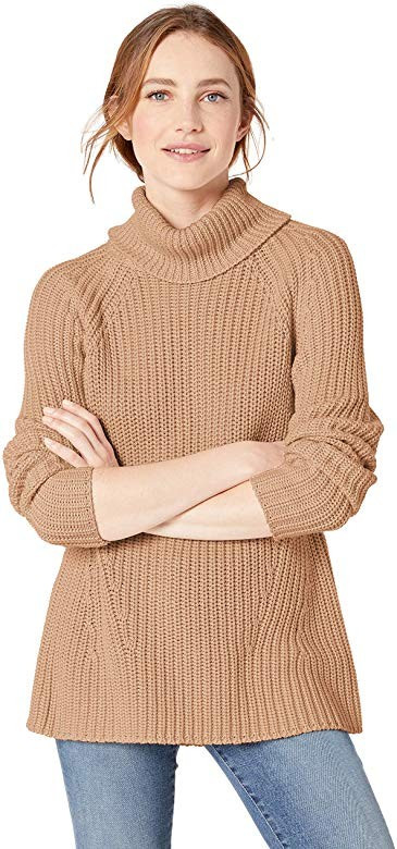 Amazon Brand - Goodthreads Women's Cotton Half-Cardigan Stitch Turtleneck Sweater | Amazon (US)
