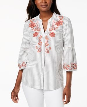 Style & Co Striped Embroidered Shirt, Created for Macy's | Macys (US)