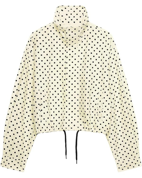 Women Polka Dot Jacket Stand Collar Cropped Jackets Zip Up Coat Casual Fashion Coat Fall Spring J... | Amazon (US)