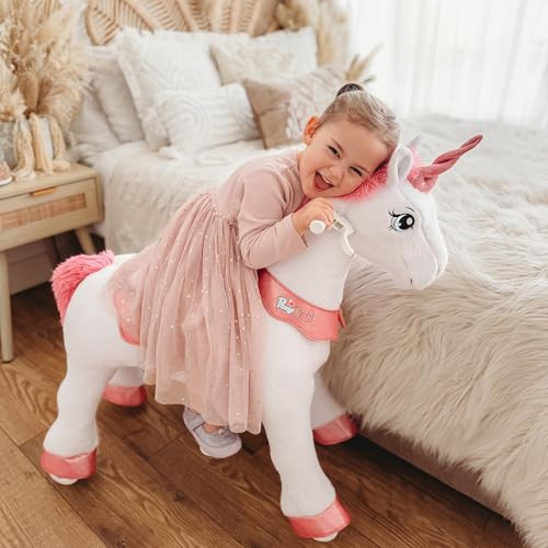 PonyCycle Ride on Unicorn Ride on Toys for Girls Riding Pink Unicorn Rocking Horse Essential Model E (with Brake/ 30" Height/Size 3 for Age 3-4) Ride-on Animals Plush Pony Toys, E312 | Amazon (US)