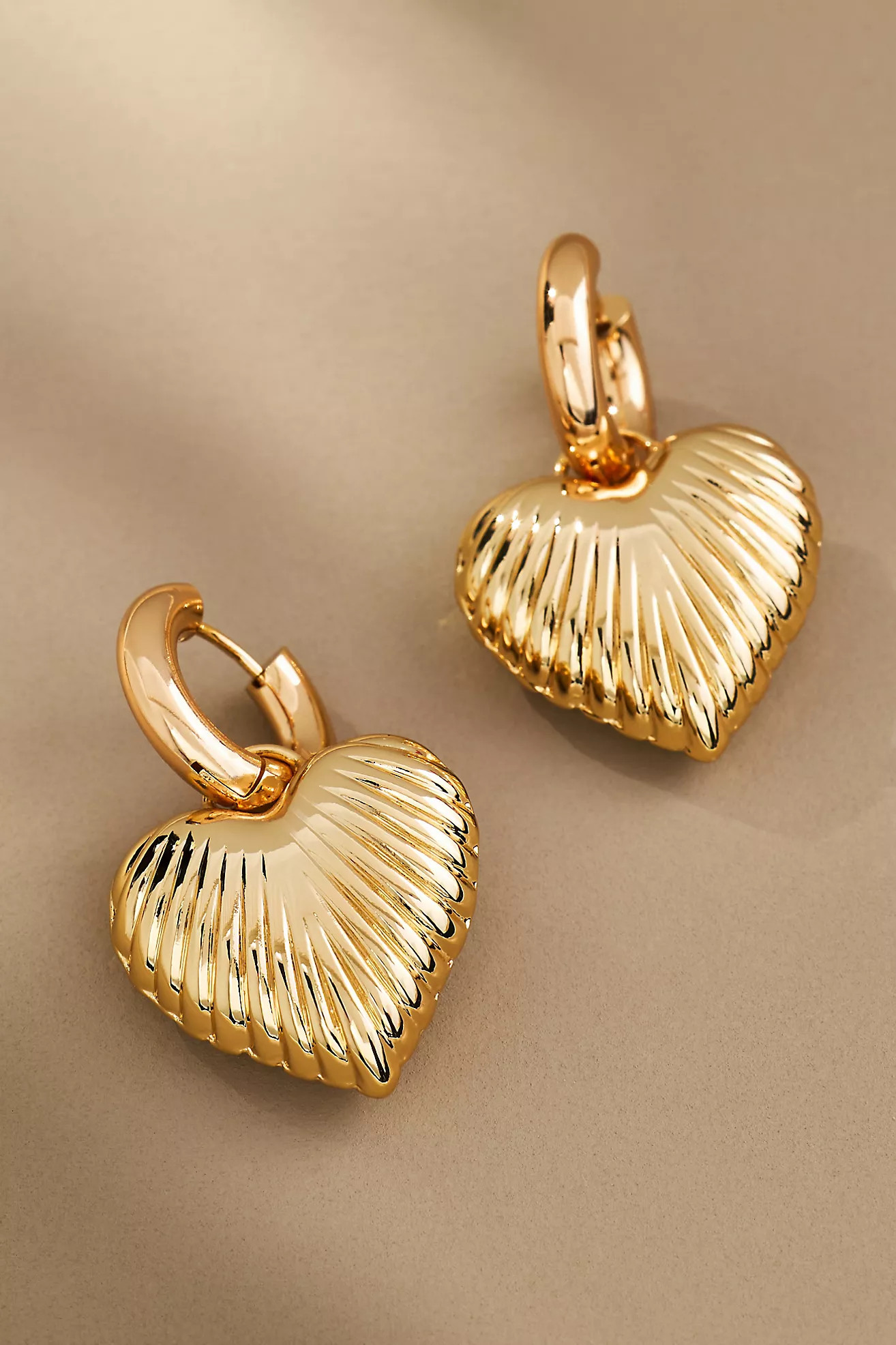 Ribbed Heart Charm Huggie Earrings | Anthropologie (US)