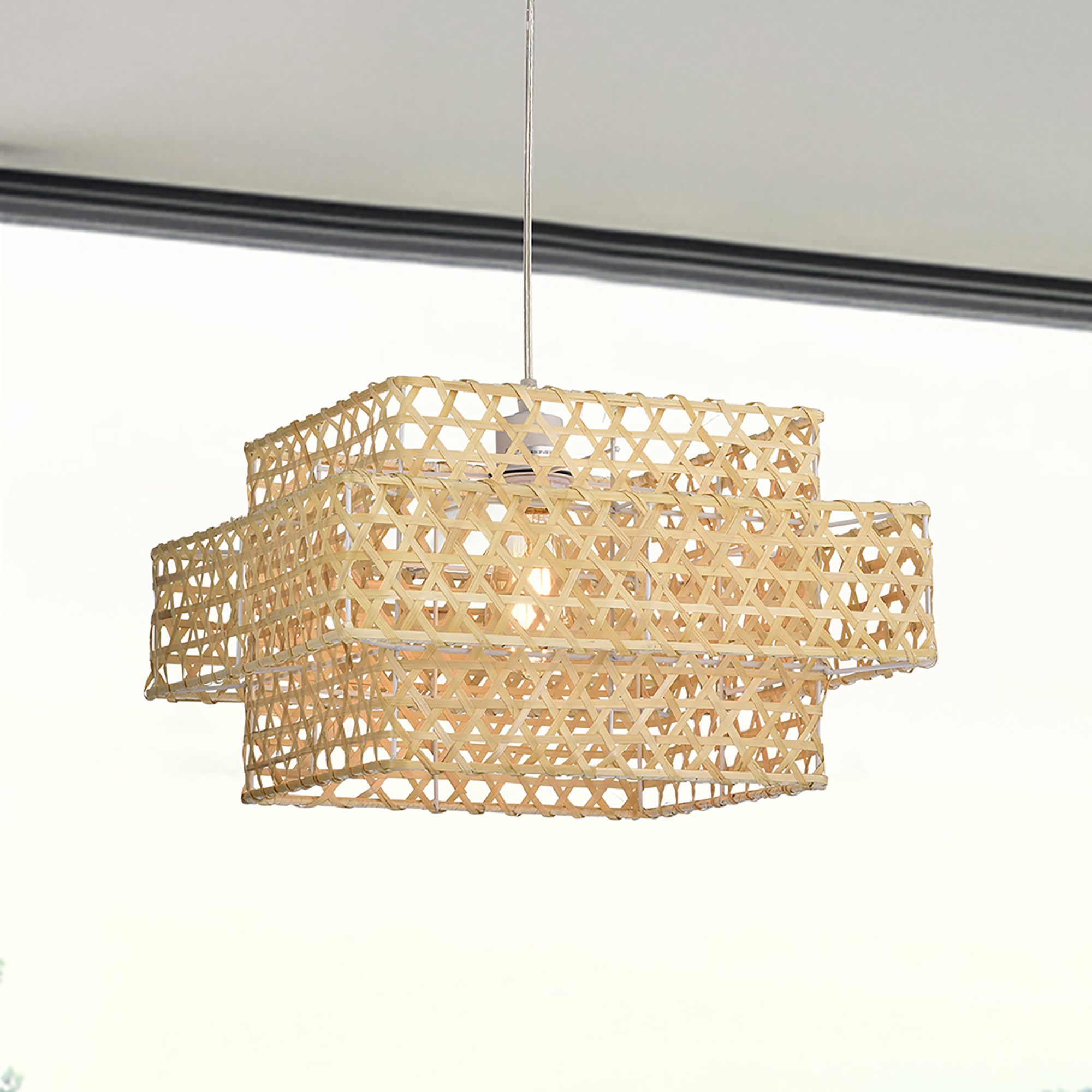 Caitlyn Cream 1-Light Rattan Square Basket Pendant Light - Walmart.com | Walmart (US)