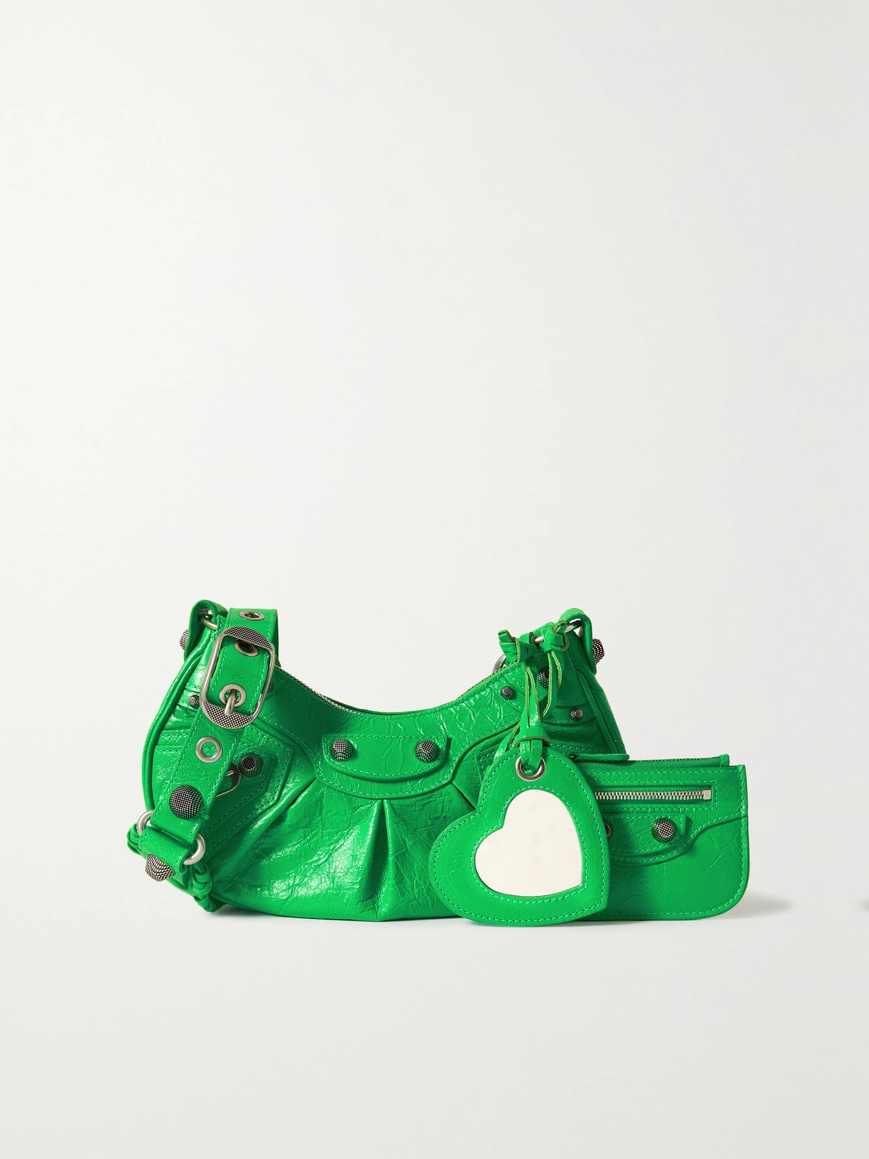 Balenciaga - Le Cagole Xs Studded Crinkled-leather Shoulder Bag - Green | NET-A-PORTER (US)