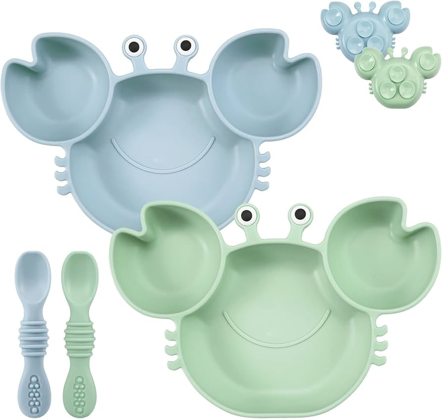 PandaEar 2 Pack Silicone Suction Plate for Baby, Divided Unbreakable Toddler Food Plate with 2 Pa... | Amazon (US)