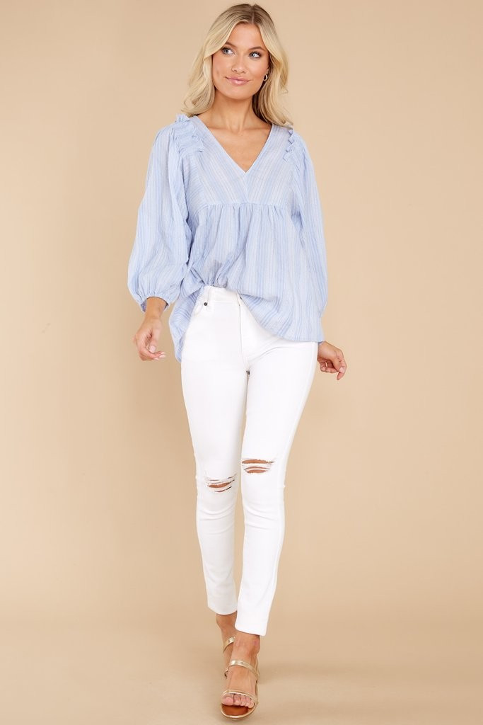 Don't Turn Back Light Blue Top | Red Dress 