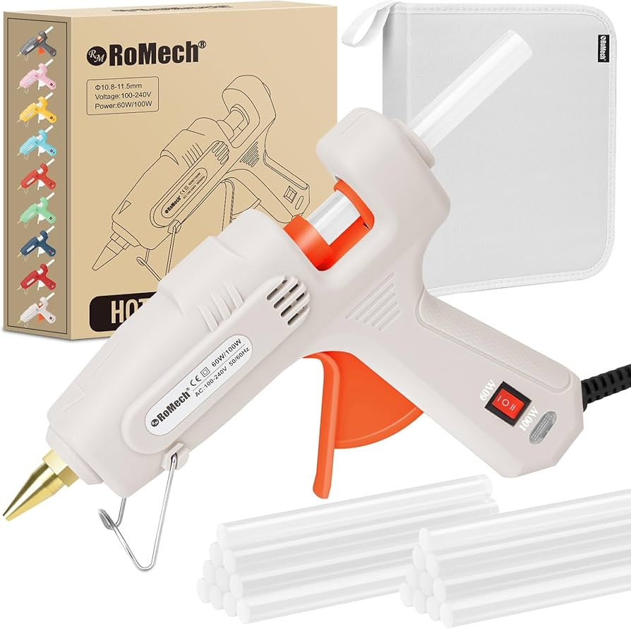 ROMECH Full Size Hot Glue Gun with 60/100W Dual Power and 21 Hot Glue Sticks (7/16"), Fast Prehea... | Amazon (US)