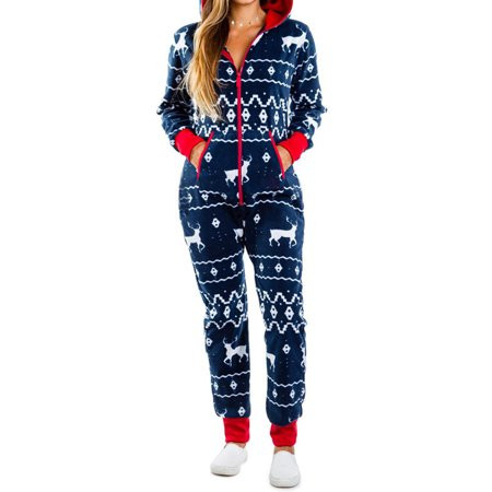 Listenwind Chrismtas Hooded Onesies for Women Holiday Cozy Hoodie Footless Pajamas Adult Zip Front S | Walmart (US)