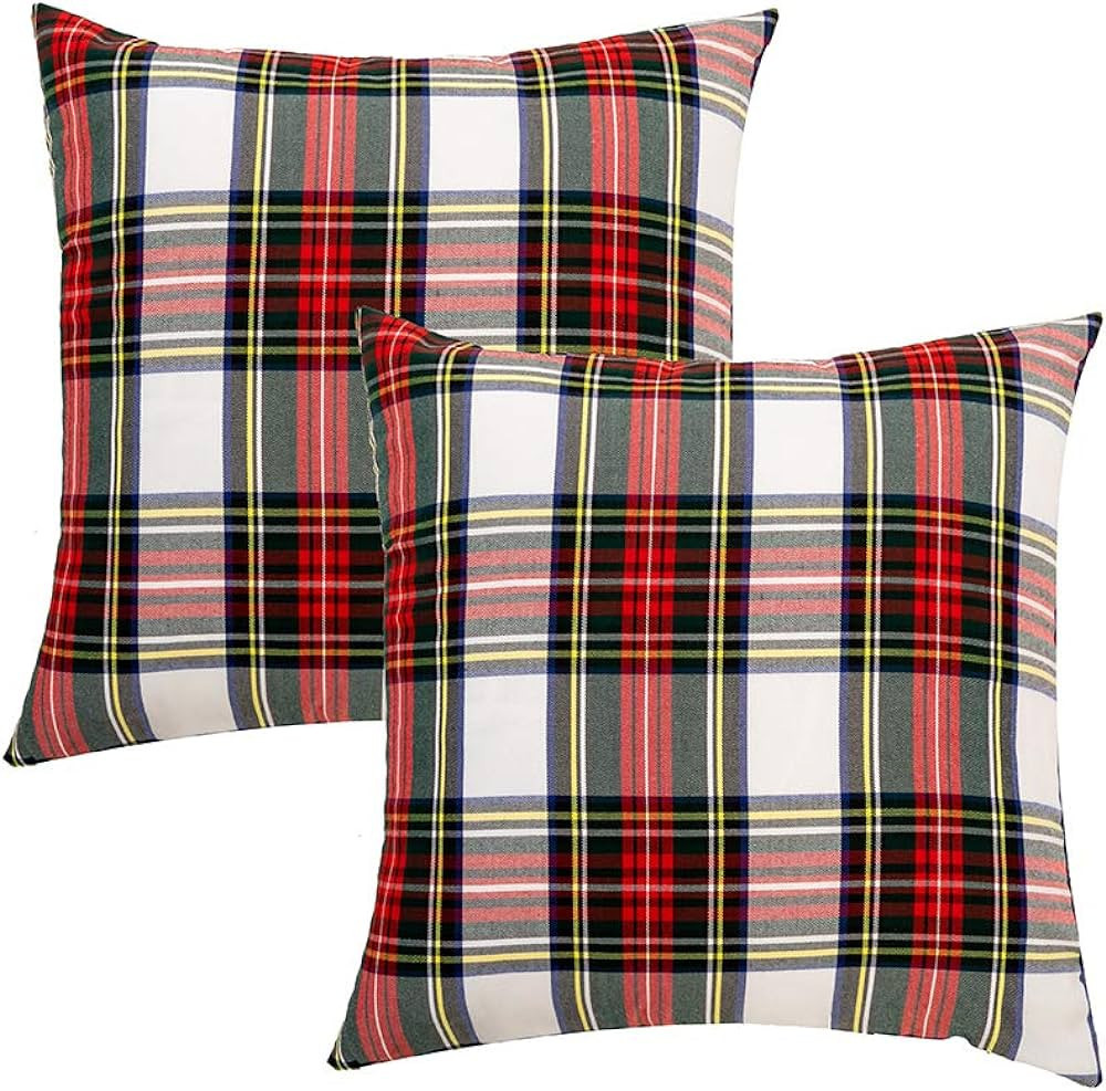 GTEXT 2 Pack Christmas Decor White Plaids Pillow Covers Buffalo Check Throw Pillow Cover Tartan C... | Amazon (US)