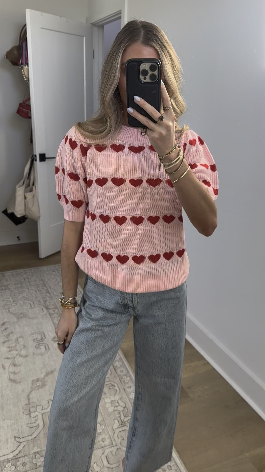 Amazon size small Saodimallsu Womens Heart Striped Sweaters Valentines Puff Short Sleeve Sweaters Cute Lightweight Knit Crewneck Tops. Valentine’s Day Outfit 

#LTKSeasonal #LTKSaleAlert #LTKootd