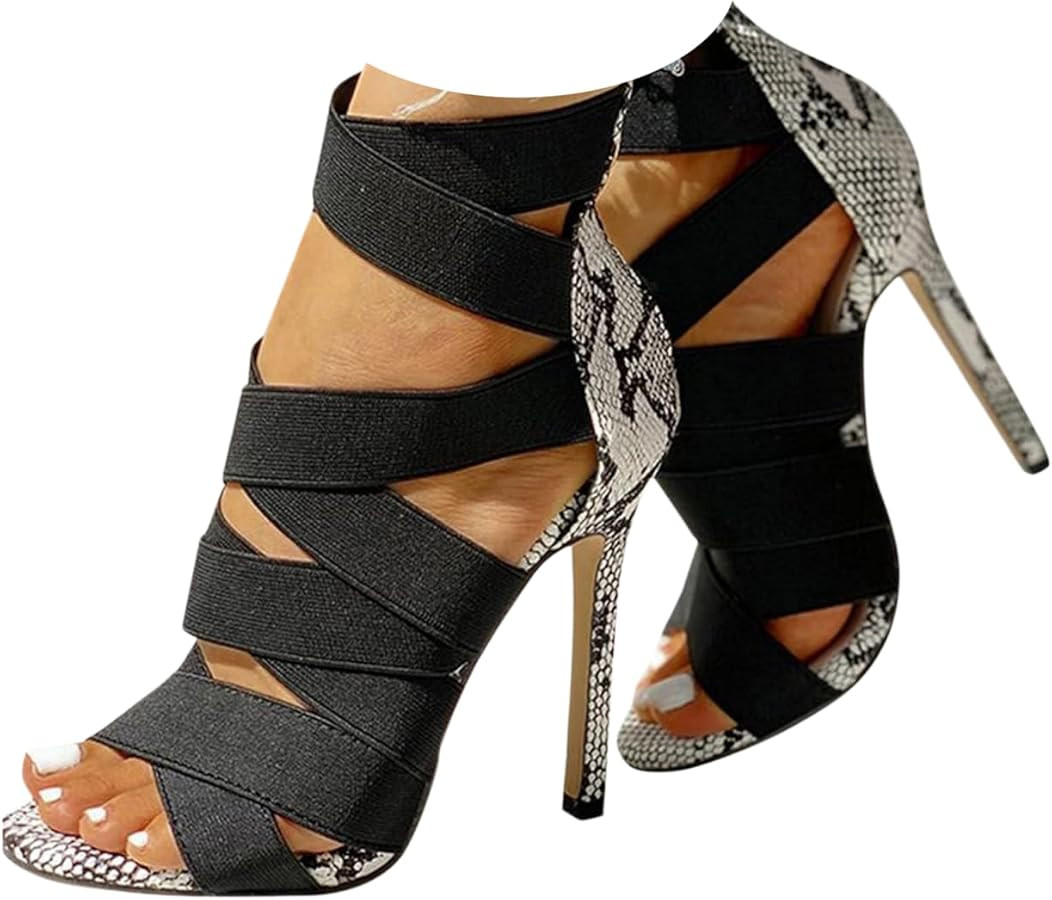 Sexy High Heels for Women 2026 Elastic Crisscross Strap Stiletto High Heels Summer Peep Toe Snake... | Amazon (US)