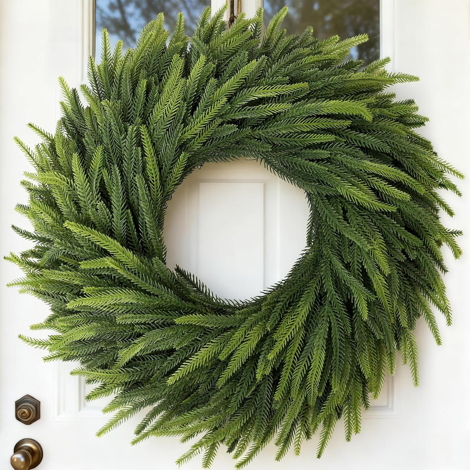 26" Large Christmas Norfolk Pine Wreath - Artificial Christmas Wreaths Faux Pine Needles Fake Green Wreath for Front Door, Wall, Windows, Home,Outdoor,Xmas Decor | Amazon (US)