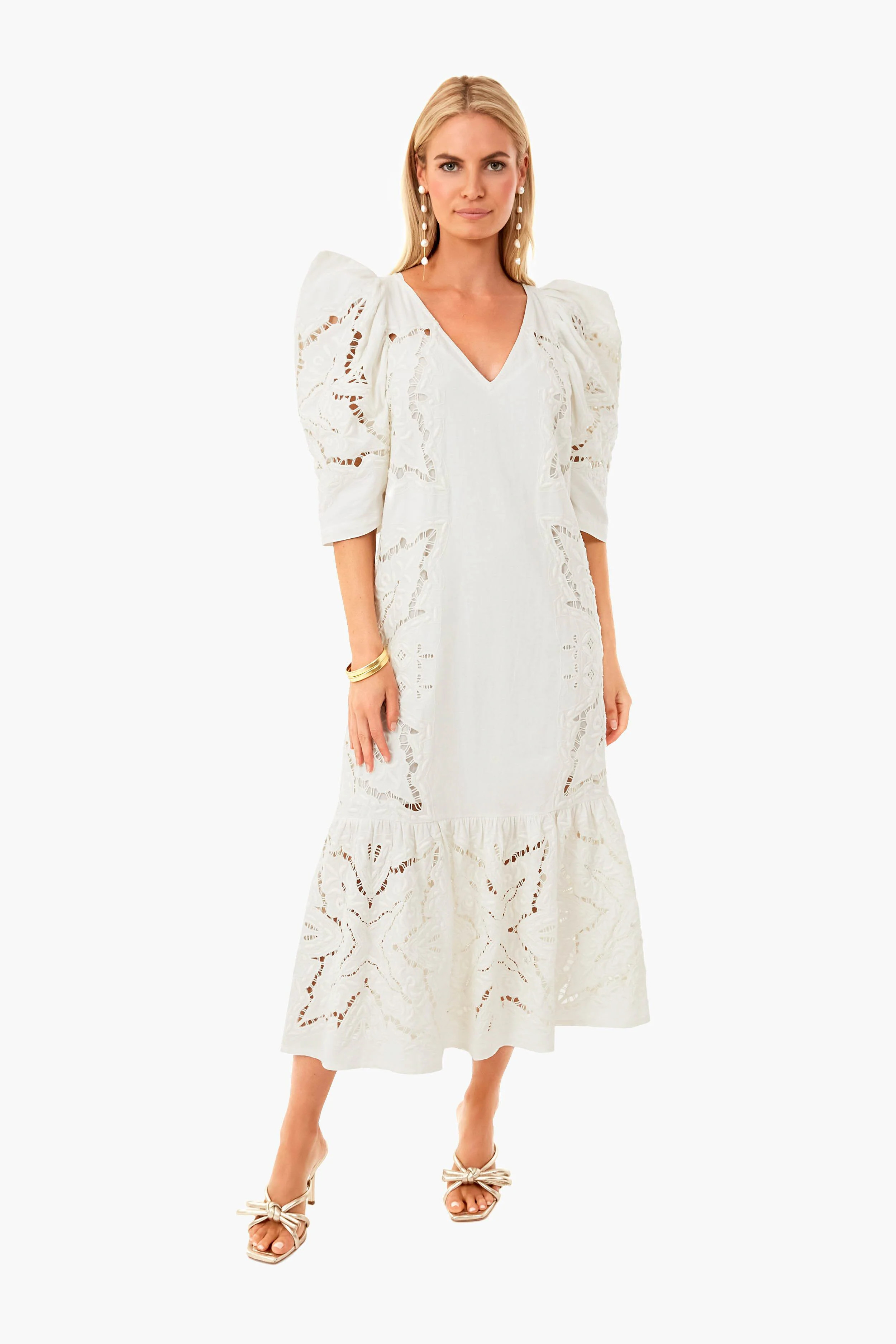 Cream Anita Eyelet V-Neck Dress | Tuckernuck (US)